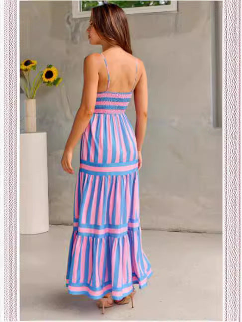 Fara | Robe Longue Dos Nu à Rayures
