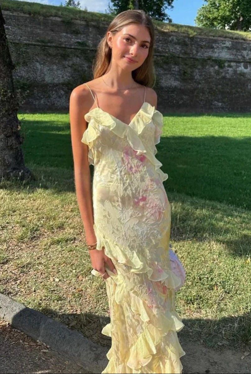 Nora | Robe Longue à Volants et Col en V